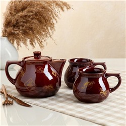 Чайный набор "Инжир", 3 предмета, коричневый, чай бронза, 0.65/0.3 л, микс