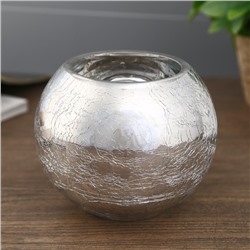 Подсвечник стекло двусторонний "Кракелюр" серебро 10х10х10 см