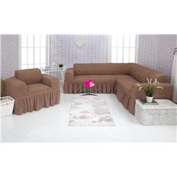 Комплект чехлов на угловой диван и кресло с оборкой серо коричневый 202, Характеристики