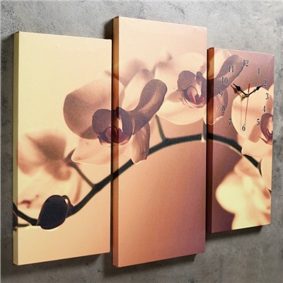 Часы настенные, модульные, серия: Цветы, "Веточка орхидеи", 60х80  см