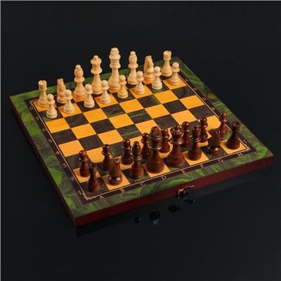 Настольная игра 3 в 1 "Малахит":  шахматы, шашки, нарды (доска дерево 40х40 см)