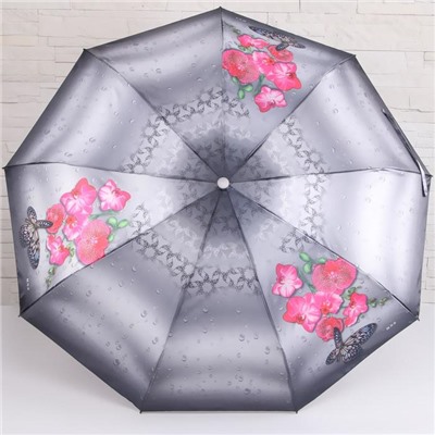 Зонт автоматический «капли и цветы», 3 сложения, 9 спиц, R = 50, цвет МИКС