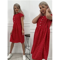 Платье в горошек пуговки красное A738