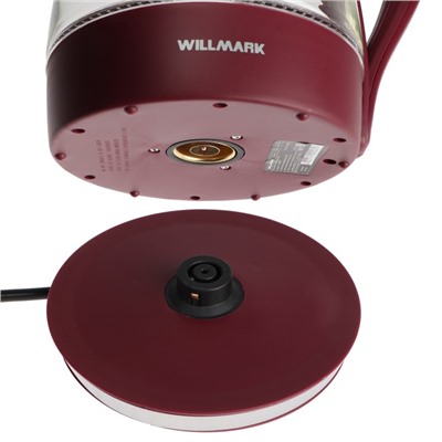 Чайник электрический WILLMARK WEK-1708G, стекло, 1.7 л, 2200 Вт, LED-подсветка, бордовый