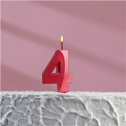 Свеча в торт на шпажке «‎Грань», цифра "4", 5 х 3.5 см, красная