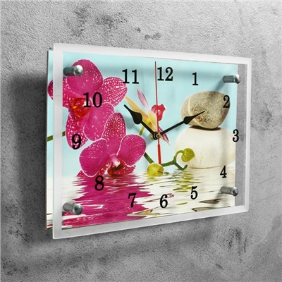 Часы настенные, серия: Цветы, "Сиреневые орхидеи и камни", 20х30  см, микс
