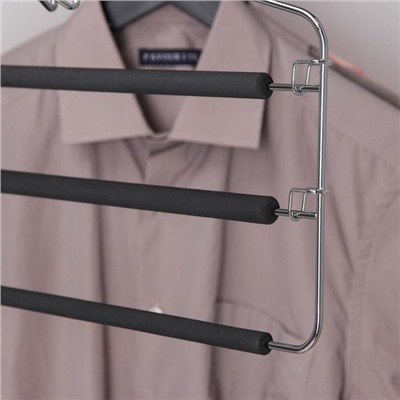 Вешалка для одежды антискользящая 3-х уровневая SAVANNA, 37×31 см, металл / полиуретан, цвет чёрный