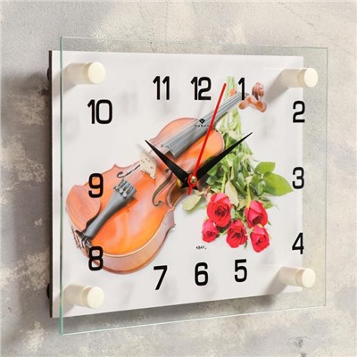 Часы настенные, серия: Музыка, "Розы и скрипка", 20х26 см, микс