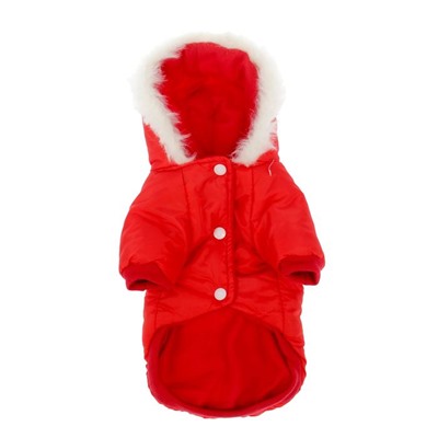 Куртка с капюшоном и мехом, размер М (ОШ 28, ОГ 40, ДС 26 см), красная