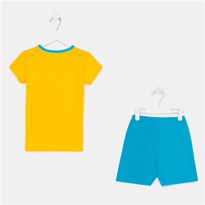 Комплект (футболка и шорты) для девочки, цвет горчичный/голубой, рост 104