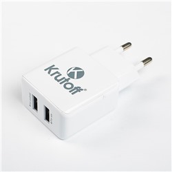 Сетевое зарядное устройство Krutoff, 2 USB, 2.1/1 A, белое
