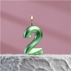 Свеча в торт на шпажке «‎Грань», цифра "2",изумруд,  5 х 3.5 см