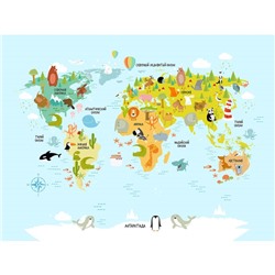 Фотообои Детская карта мира 3.6*2,7 (из 4 листов)