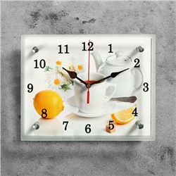 Часы настенные, серия: Кухня, "Чайная церемония и лимон", 20х25  см, микс