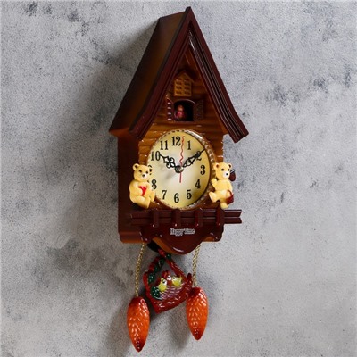 Часы настенные, серия: Маятник, с кукушкой "Мишки в домике", 15 х 27.3 см,