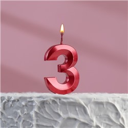 Свеча в торт на шпажке «‎Грань», цифра "3", 5 х 3.5 см, красная