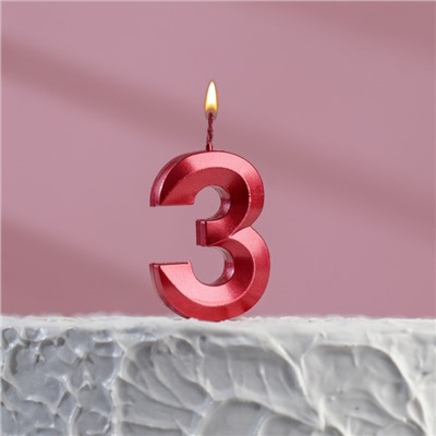 Свеча в торт на шпажке «‎Грань», цифра "3", 5 х 3.5 см, красная