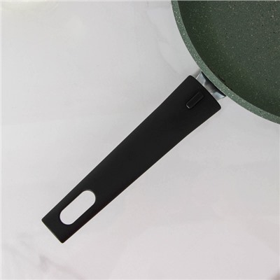 Сковорода, d=24 см, съёмная ручка, стеклянная крышка, антипригарное покрытие, цвет фисташковый мрамор