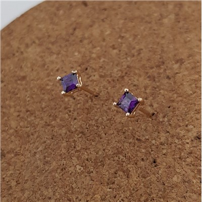 Серьги гвоздики коллекция Xuping ML покрытие позолота фиолетовый камень