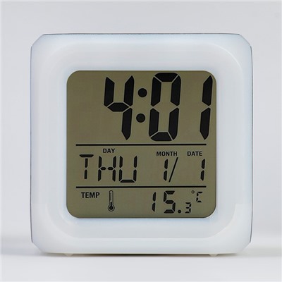 Часы настольные электронные "Зайка" с подсветкой, будильник,термометр,календарь, 8х8 см