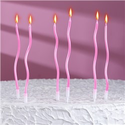 Свечи для торта витые "Серпантин" 6  шт, коктейльные, розовый блик