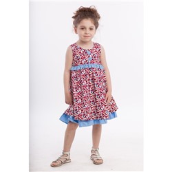 Платье для девочки, рост 98 см, цвет красный (голубой пояс)