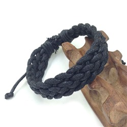 BS090-1 Мягкий плетёный браслет из вощеного шнура, цвет чёрный