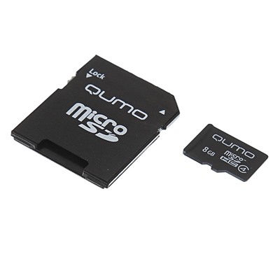 Карта памяти microSDHC Qumo 8 Гб class 4, с адаптером
