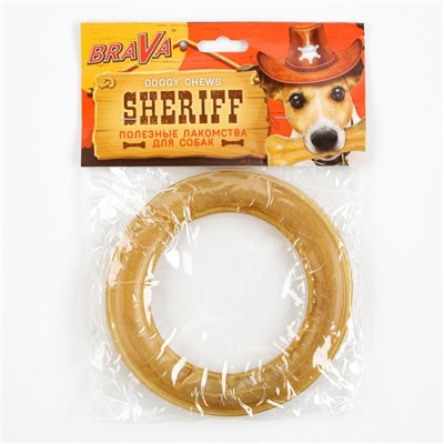 Лакомство BraVa Sheriff для собак сыромятное прес.кольца 6", 130-140 г, 15 см