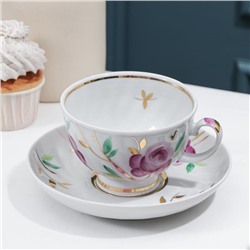 Чашка чайная с блюдцем «Розовая фантазия», 350 мл