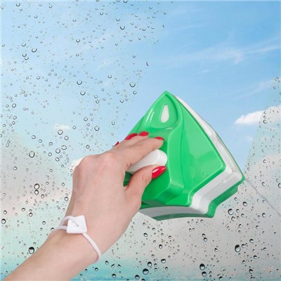 Магнитная щётка для мытья окон с двух сторон, с регулятором толщины стекла 3-22 мм, цвет зелёный