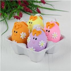 Яйца - подвески для декорирования «Рожицы с цветочками», набор 4 шт, размер 1 шт: 6×4,5 см