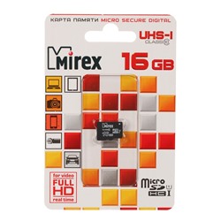 Карта памяти Mirex microSD, 16 Гб, SDHC, UHS-I, класс 10