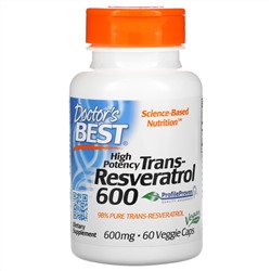 Doctor's Best, высокоэффективный трансресвератрол, 600 мг, 60 растительных капсул