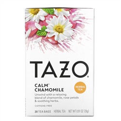 Tazo Teas, Травяной чай, Успокаивающая ромашка, Без кофеина, 20 фильтр-пакетов, 0,91 унции (26 г)