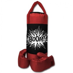 Belon Набор для бокса НБ-002-Strike-Пр3 Груша 50хd20см (оксфорд) с перчатками, цв. черный-красный, принт Boom!