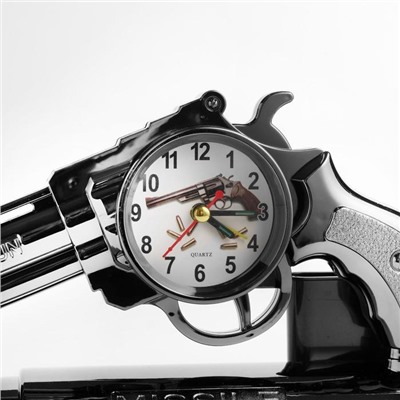Часы-будильник "Пистолет", дискретный ход, d=7 см, 13 х 24 см, микс