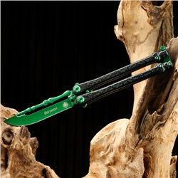 Нож-бабочка "Богомол" зеленый, сталь - 440, рукоять - сталь, 20 см