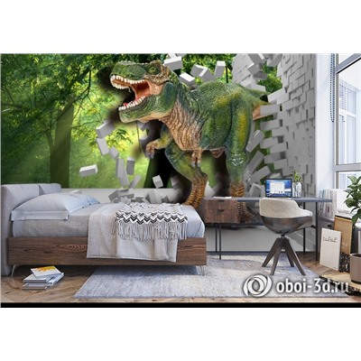 3D Фотообои «Динозавр ломает преграды»