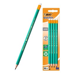 Карандаш чернографитный, c ластиком, HB, зелёный корпус, BIC Evolution