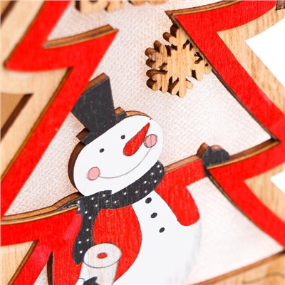 Новогодний световой декор настольный «Ёлка и снеговик» 15×20×2 см