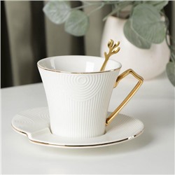 Чайная пара «Элизабет», чашка 240 мл, блюдце d=13,5 см, ложка, цвет белый