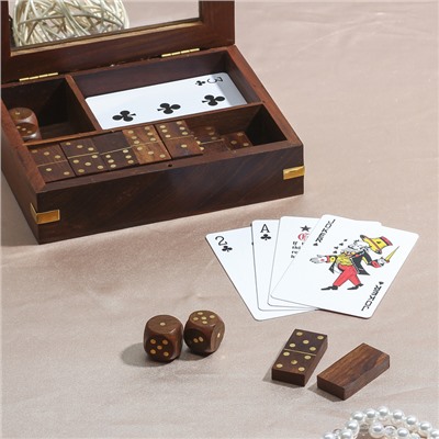 Набор игр 3 в 1 "Азарт" домино, карты, 5 кубиков 16,5х12,5х5 см