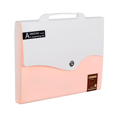 Папка-портфель 13 отделений, формат А4, на кнопке, светло-розовый+белый
