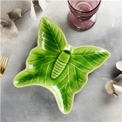 Блюдо сервировочное «Бабочки», 21,5×20,5 см, цвет зелёный