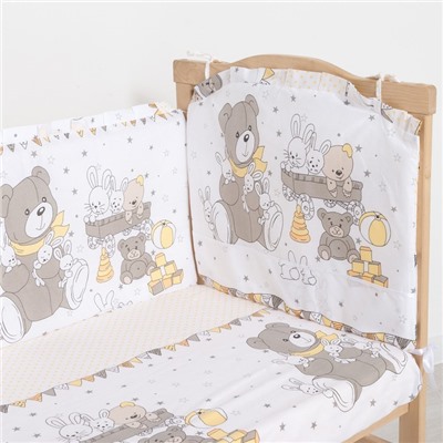 Комплект в кроватку (6 предметов) "Мишки и зайки", цвет бежевый, бязь, хл100%