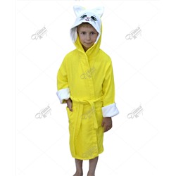 Детский махровый халат с капюшоном и печатью "Кошечка" желтый