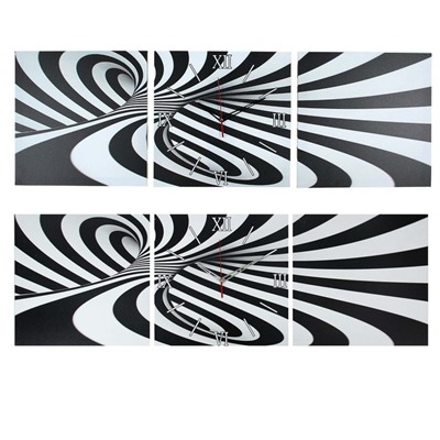 Часы настенные, модульные, серия: Интерьер, "Черно-белая абстракция", 35х110  см, микс