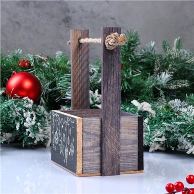 Кашпо деревянное, 15×12×8.5(25) см "Пауль и Любовь. Новогоднее, Новый год", с принтом