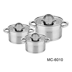 Набор посуды Mercury MC- 6010 6пр кастрюли 1,9л 2,6л 3,6л (2) оптом